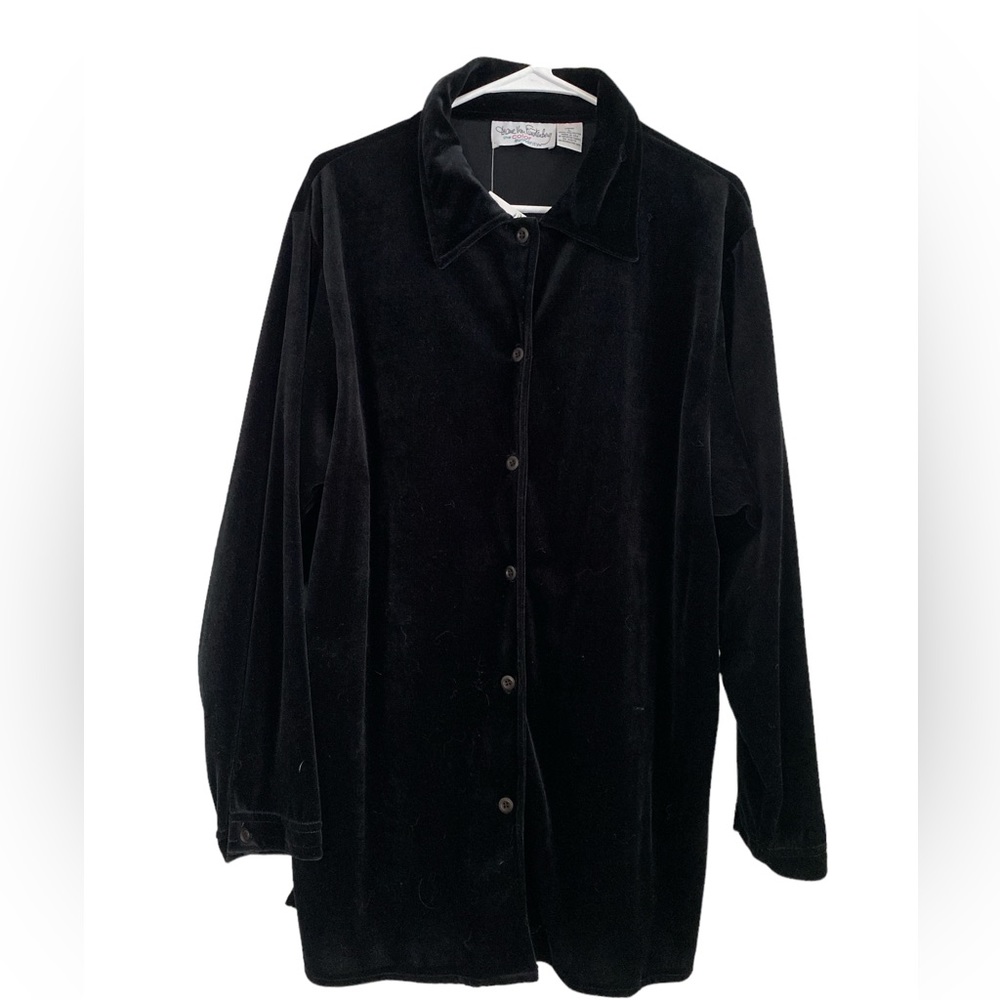 Diane Von Furstenberg Black Velvet Button-Down Shirt